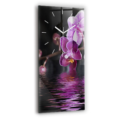 Vertical wall clock Orchid flower on the water