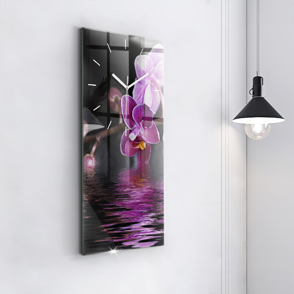 Vertical wall clock Orchid flower on the water