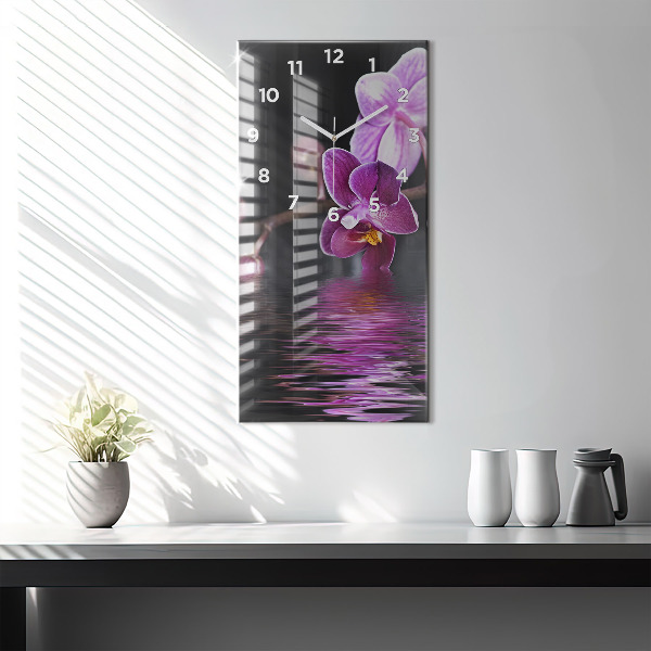 Vertical wall clock Orchid flower on the water