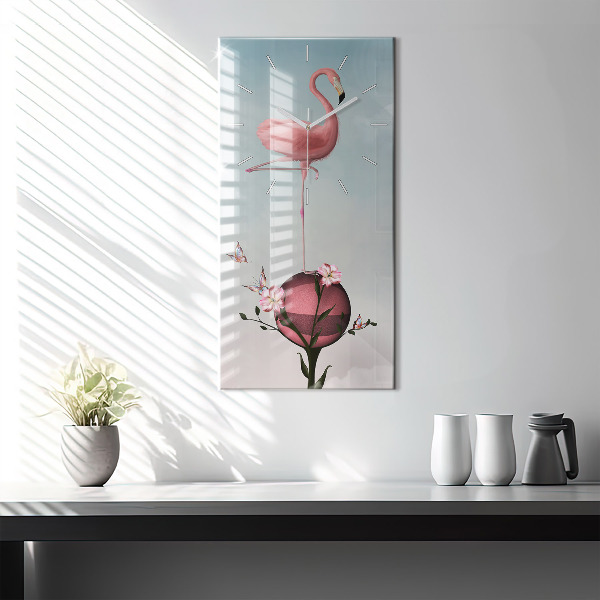 Vertical wall clock Surreal Flamingo