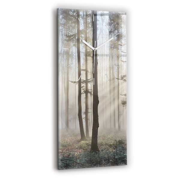 Vertical wall clock Forest in the fog