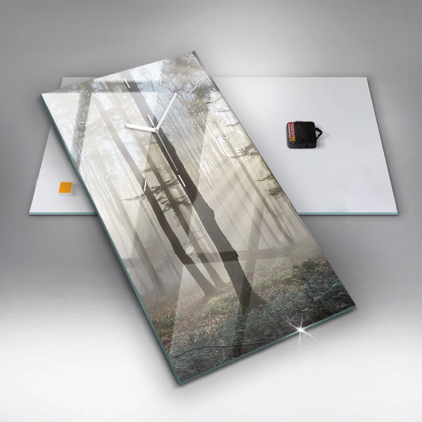 Vertical wall clock Forest in the fog