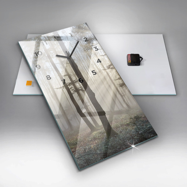 Vertical wall clock Forest in the fog