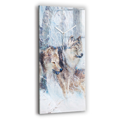 Vertical wall clock Wolves in the forest