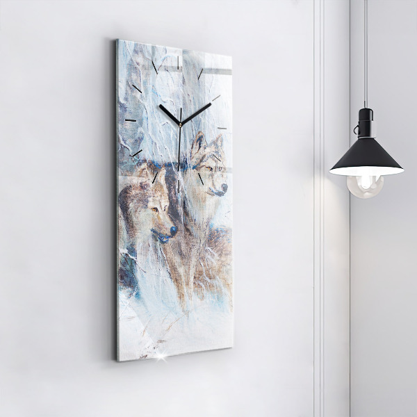 Vertical wall clock Wolves in the forest