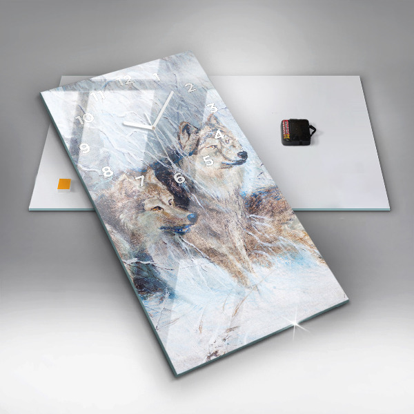 Vertical wall clock Wolves in the forest