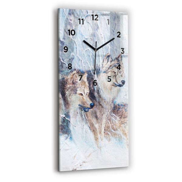 Vertical wall clock Wolves in the forest