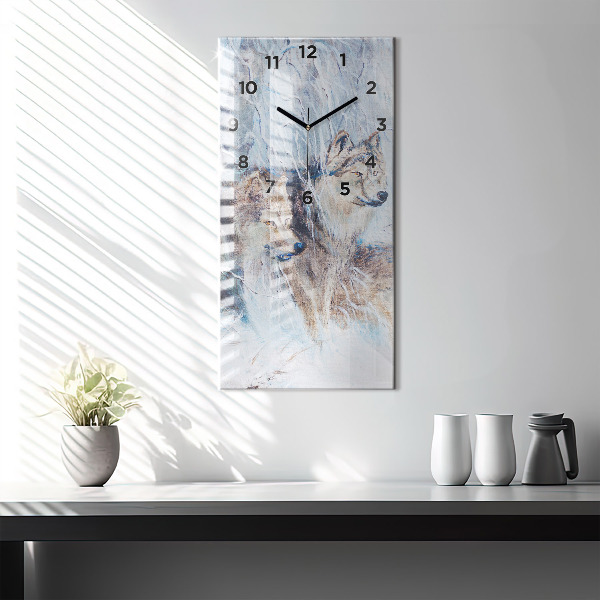 Vertical wall clock Wolves in the forest