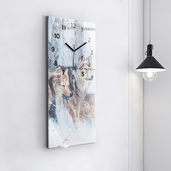 Vertical wall clock Wolves in the forest