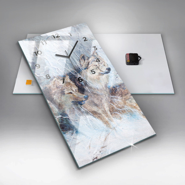 Vertical wall clock Wolves in the forest