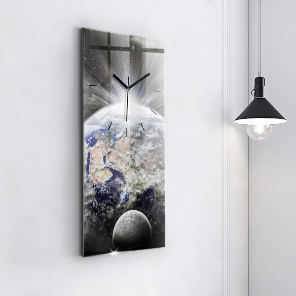 Vertical wall clock Earth Moon Sun