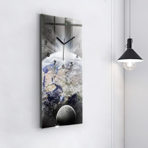Vertical wall clock Earth Moon Sun