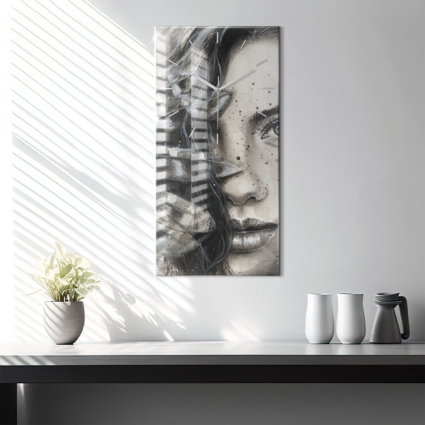 Vertical wall clock Painted portrait
