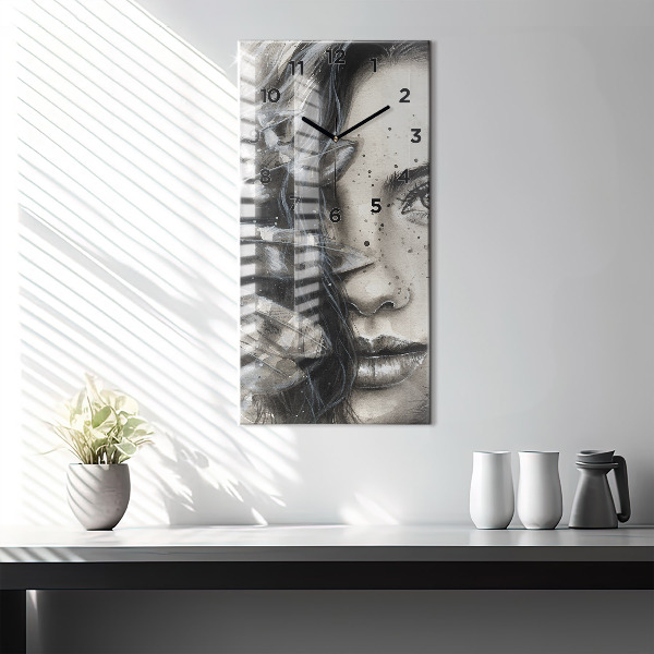 Vertical wall clock Painted portrait
