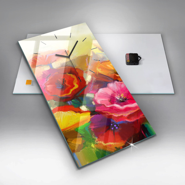 Vertical wall clock Colorful poppies
