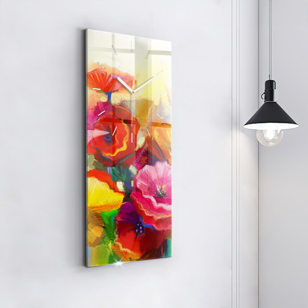 Vertical wall clock Colorful poppies