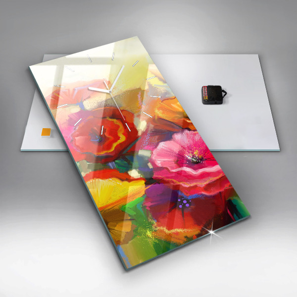 Vertical wall clock Colorful poppies