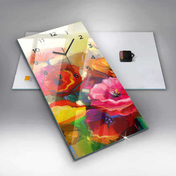 Vertical wall clock Colorful poppies