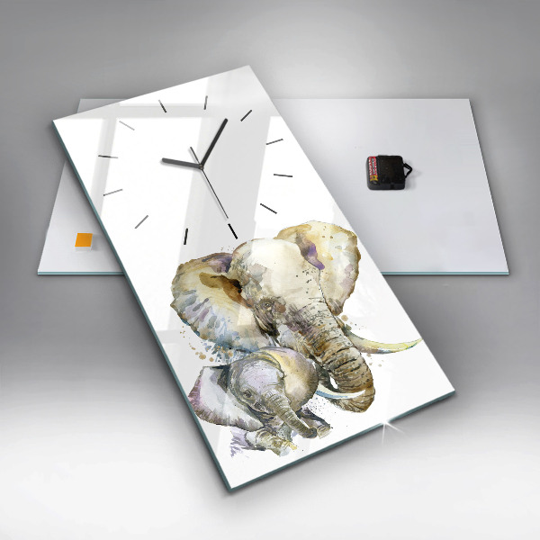 Vertical wall clock Painted animals elephants
