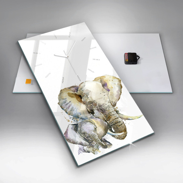 Vertical wall clock Painted animals elephants