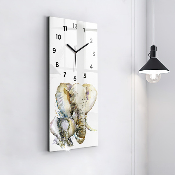 Vertical wall clock Painted animals elephants