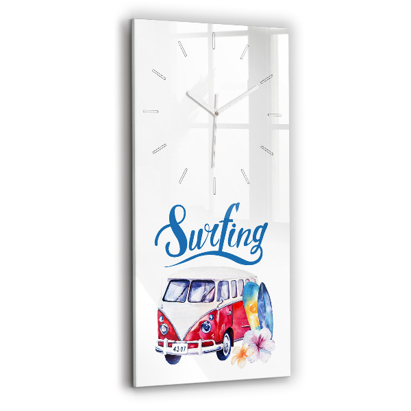 Vertical wall clock Car and Surfing sign