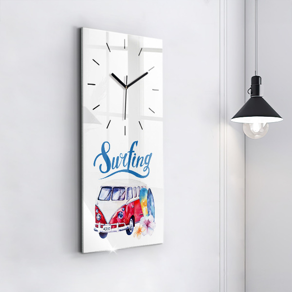Vertical wall clock Car and Surfing sign