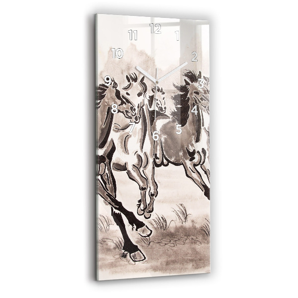Vertical wall clock Galloping horses