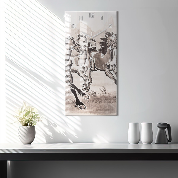 Vertical wall clock Galloping horses