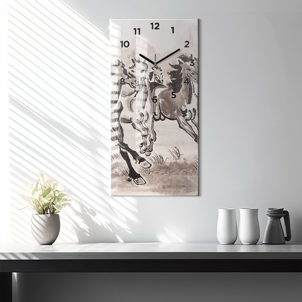 Vertical wall clock Galloping horses