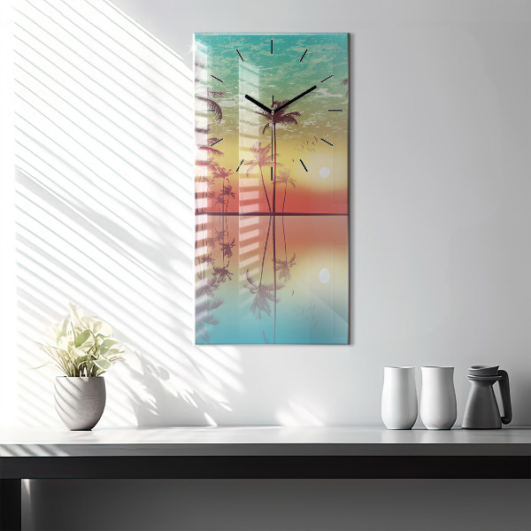 Vertical wall clock Tropical palm trees