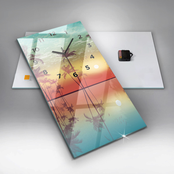 Vertical wall clock Tropical palm trees