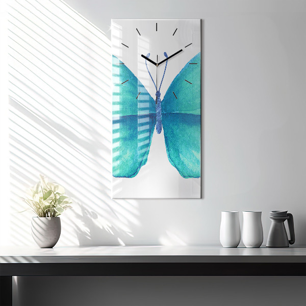 Vertical wall clock Turquoise Summer Butterfly