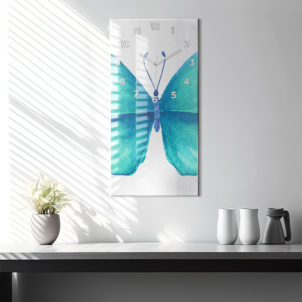 Vertical wall clock Turquoise Summer Butterfly