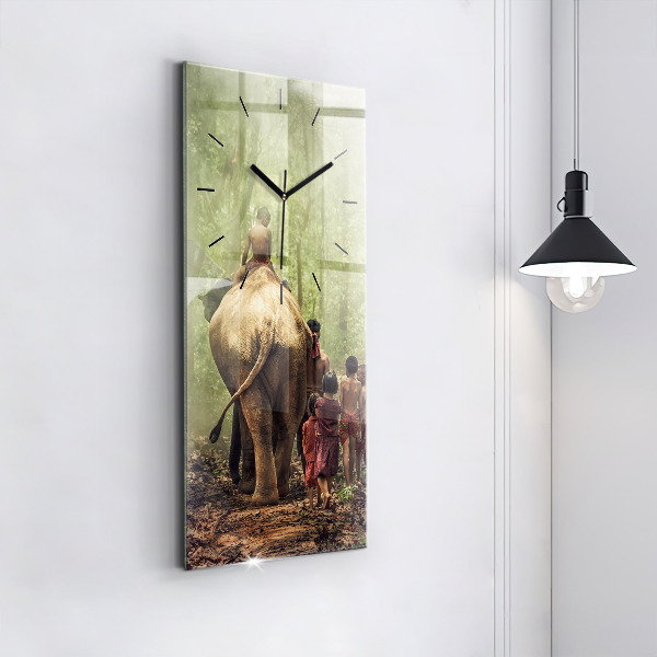 Vertical wall clock Children leading an elephant