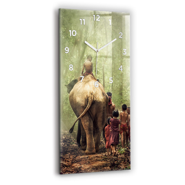 Vertical wall clock Children leading an elephant