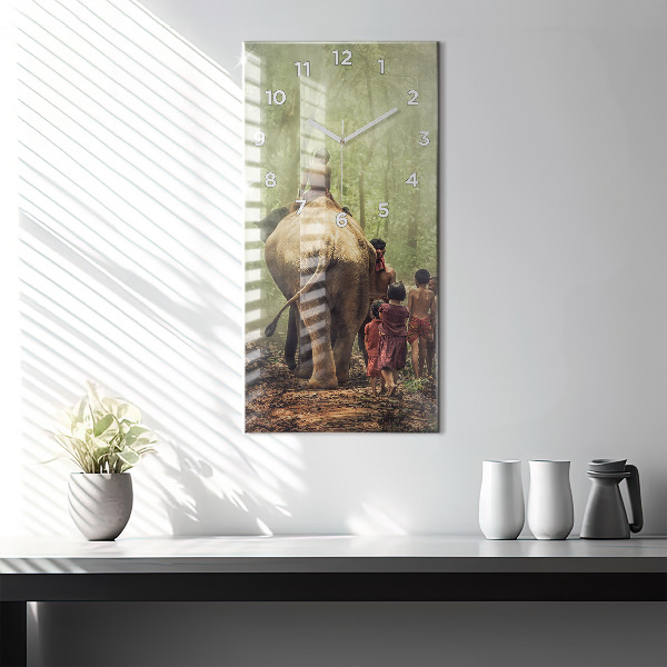 Vertical wall clock Children leading an elephant