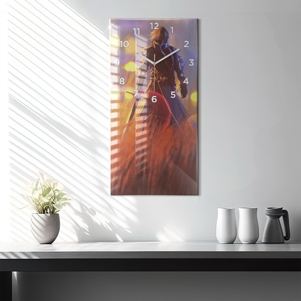 Vertical wall clock Knight with a sword