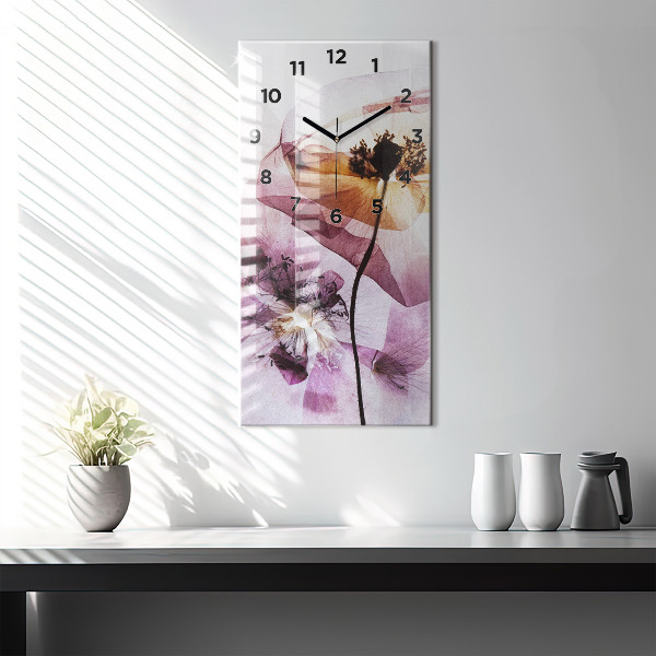 Vertical wall clock Dry poppy flowers