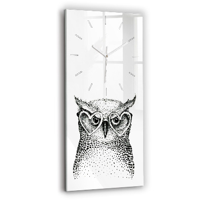 Vertical wall clock Drawn owl with glasses