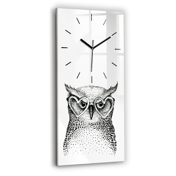 Vertical wall clock Drawn owl with glasses