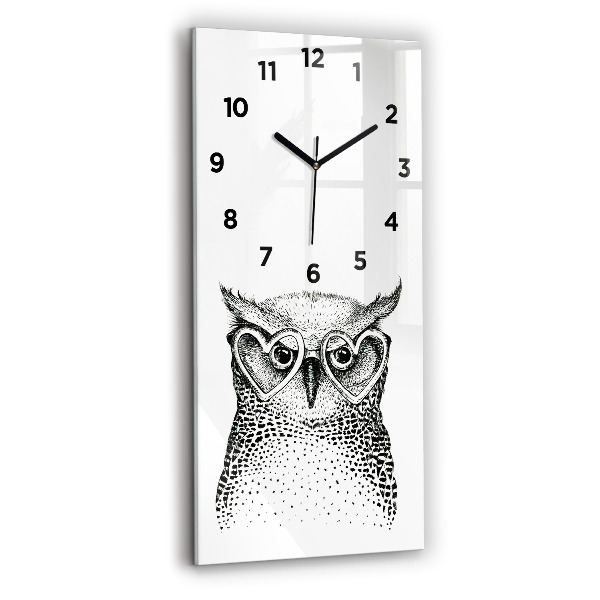 Vertical wall clock Drawn owl with glasses