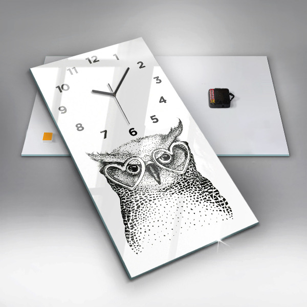 Vertical wall clock Drawn owl with glasses