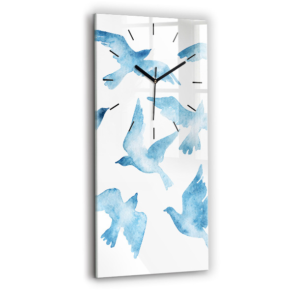 Vertical wall clock Flying blue birds