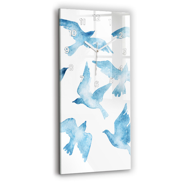 Vertical wall clock Flying blue birds