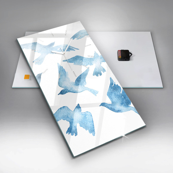 Vertical wall clock Flying blue birds