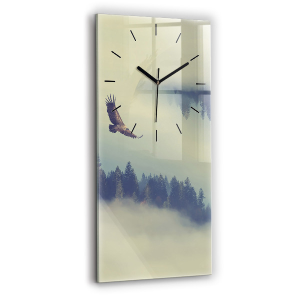 Vertical wall clock Misty forest eagle