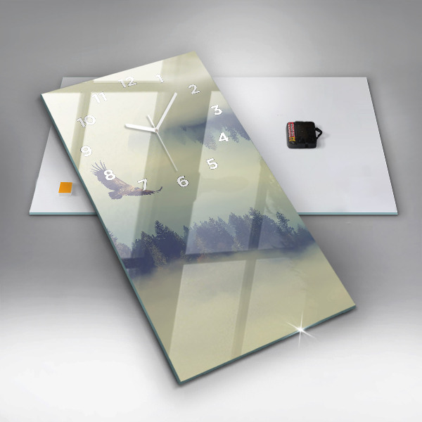 Vertical wall clock Misty forest eagle