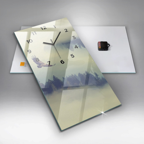 Vertical wall clock Misty forest eagle