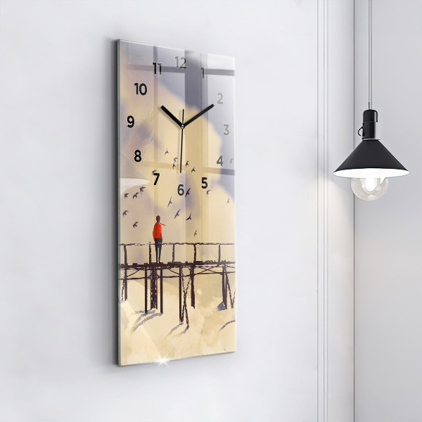 Vertical wall clock Man on the old bridge